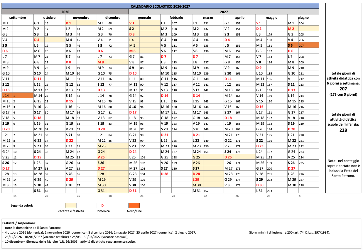 Calendario Scolastico 2026/2027