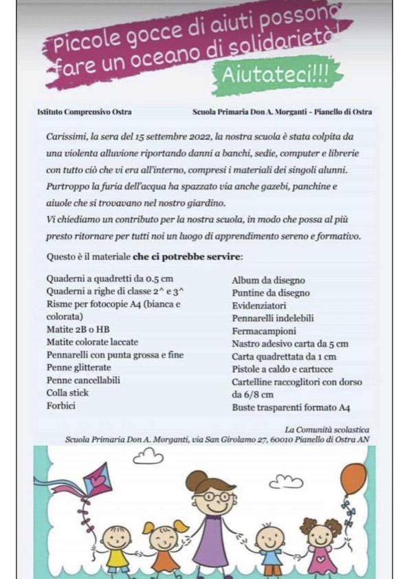 Volantino donazioni IC Ostra